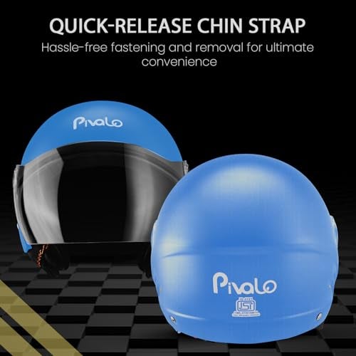 Pivalo X-Pearl 580MM Half Face Helmet with Outer Clear Visor Glossy Finish Scratch Resistant Open-Face for Bike Scooty Riding Men and Women (Pack of 1, Blue) - Image 2