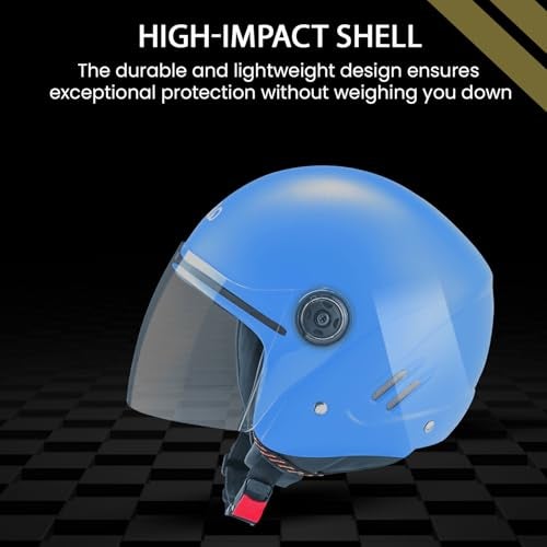 Pivalo X-Pearl 580MM Half Face Helmet with Outer Clear Visor Glossy Finish Scratch Resistant Open-Face for Bike Scooty Riding Men and Women (Pack of 1, Blue) - Image 4