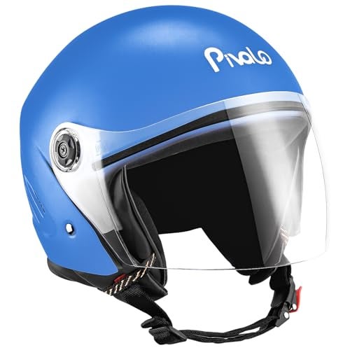Pivalo X-Pearl 580MM Half Face Helmet with Outer Clear Visor Glossy Finish Scratch Resistant Open-Face for Bike Scooty Riding Men and Women (Pack of 1, Blue) - Image 1