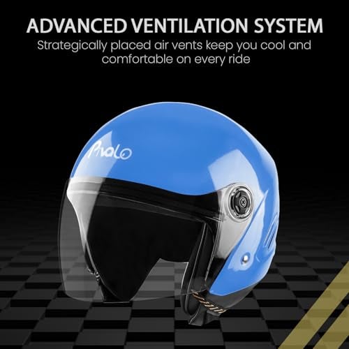 Pivalo X-Pearl 580MM Half Face Helmet with Outer Clear Visor Glossy Finish Scratch Resistant Open-Face for Bike Scooty Riding Men and Women (Pack of 1, Blue) - Image 3