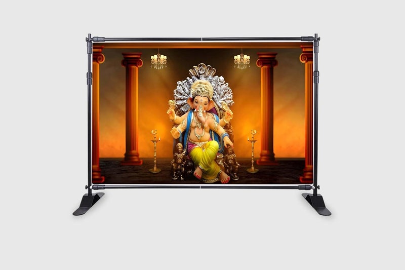 Backdropon Ganeshji Design Backdrop for Pooja Decoration Especially Ganesha Festival Traditional/Background Curtain Cloth for Festival Size 5 Feet Height and 8 Feet Width(5 * 8) - Image 2