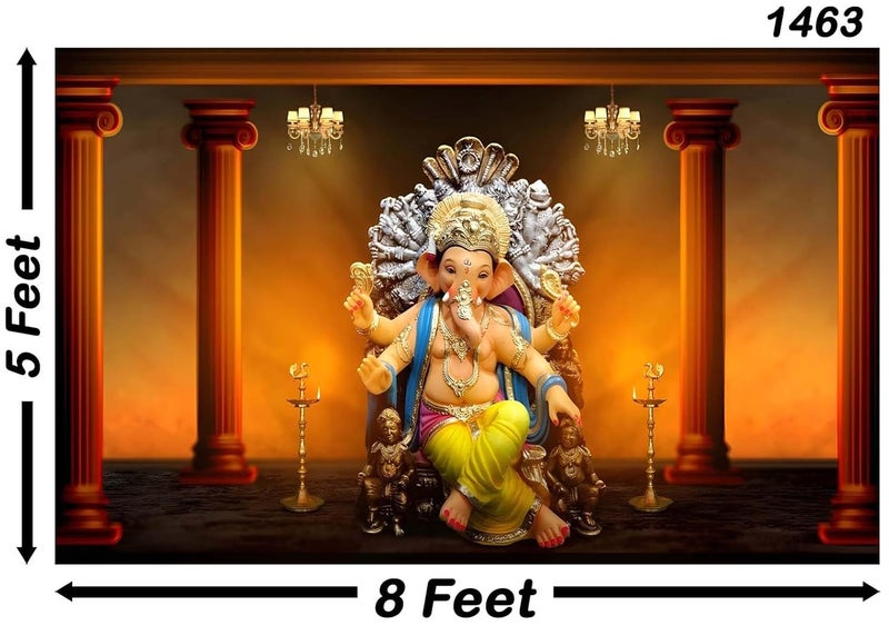 Backdropon Ganeshji Design Backdrop for Pooja Decoration Especially Ganesha Festival Traditional/Background Curtain Cloth for Festival Size 5 Feet Height and 8 Feet Width(5 * 8) - Image 3