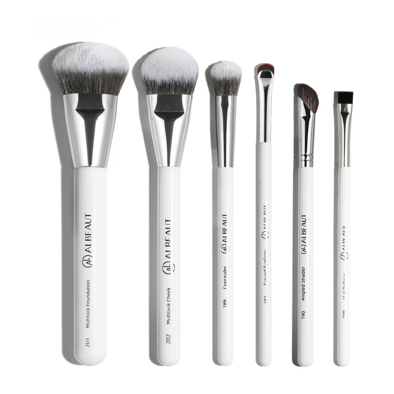 Albeaut Face Makeup Brush Set 6PCS Angled Cream Foundation Liquid Blush Brush Concealer Brush Under Eye Nose Contour Eyeliner Brow Brush - Image 2