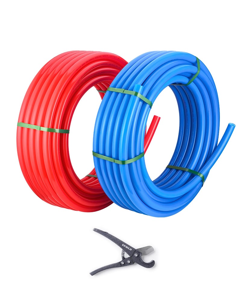 EFIELD 12 inch 2 x100 ft PexA PipeTubing Blue Red 200 ft Length for Potable Waterfor HotCold WaterPlumbing Applications with Free Pipe CutterXRB100