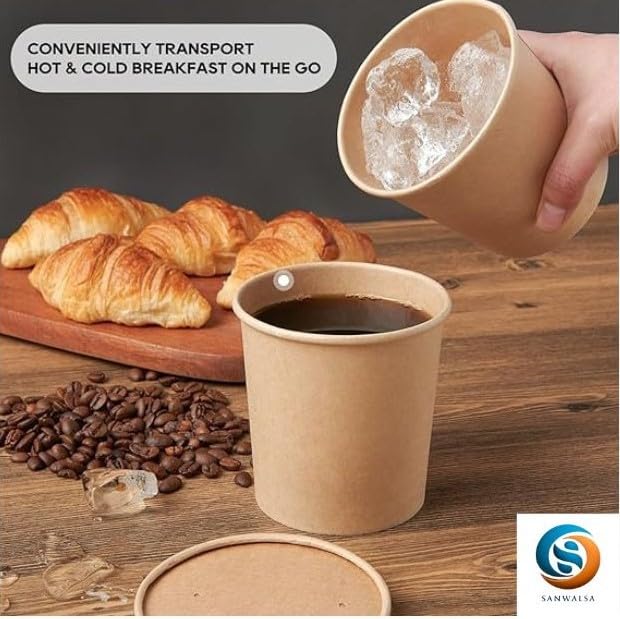 SANWALSA [1000 ml, 10 Count, Brown Disposable Kraft Paper Container with Lid | Eco-Friendly Bowl/Tub for Picnic, Travel, Food Truck | Ideal for Both Hot & Cold Food - Image 5