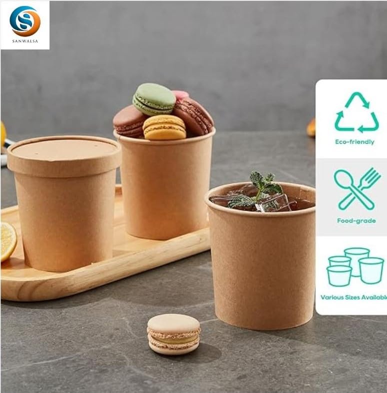 SANWALSA [1000 ml, 10 Count, Brown Disposable Kraft Paper Container with Lid | Eco-Friendly Bowl/Tub for Picnic, Travel, Food Truck | Ideal for Both Hot & Cold Food - Image 4