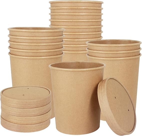 SANWALSA [1000 ml, 10 Count, Brown Disposable Kraft Paper Container with Lid | Eco-Friendly Bowl/Tub for Picnic, Travel, Food Truck | Ideal for Both Hot & Cold Food - Image 1