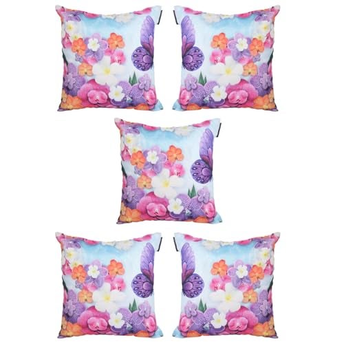ROMEE Designer Floral, Butterfly Printed Cushion Covers 16 inch x 16 inch Set of 5 | Decorative Square Jute Throw Pillow/Cushion Cover for Living Room, Sofa, Couch, Bedroom (Blue & Orange) - Image 4