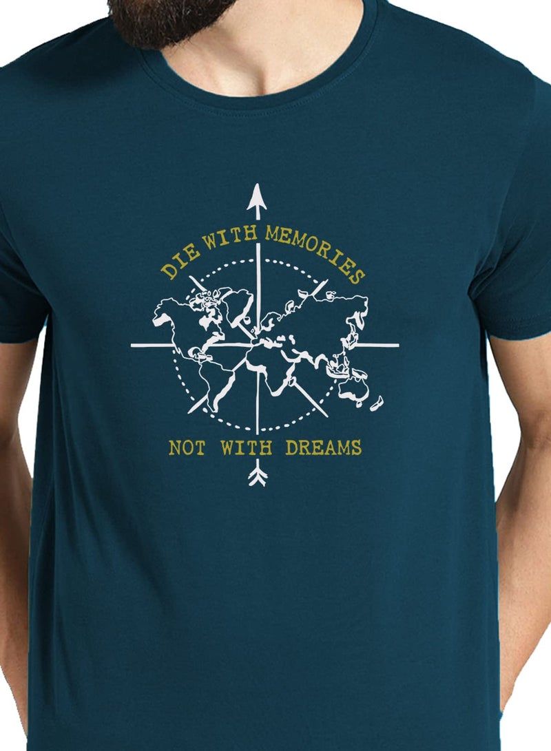 ADRO Die with Memories Not with Dreams Mens Printed T-Shirt (L, Steel Blue) - Image 5