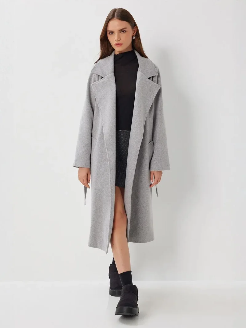 Lovely Istanbul ISTANBUL Textured Double Breasted Long Overcoat