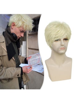 Mens Wig Short Hair Wigs for Men 70s 80s Short Wigs for Men Synthetic Hair Wig for Cosplay Halloween Daily Use(White Blonde)