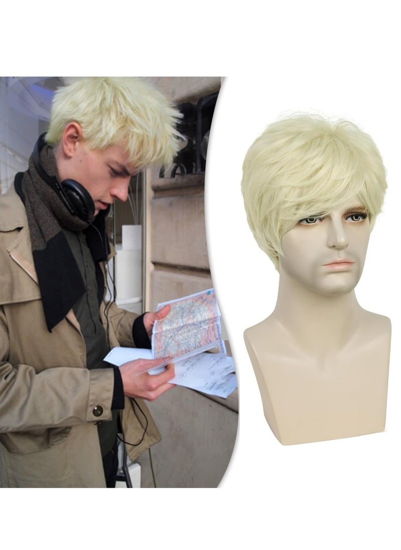 KASTWAVE - Mens Wig Short Hair Wigs for Men 70s 80s Short Wigs for Men Synthetic Hair Wig for Cosplay Halloween Daily Use(White Blonde) - Image 1