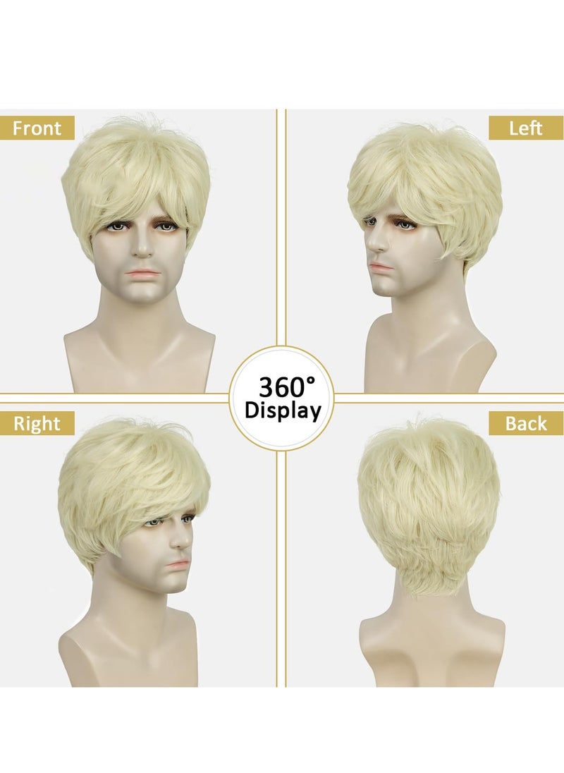 KASTWAVE - Mens Wig Short Hair Wigs for Men 70s 80s Short Wigs for Men Synthetic Hair Wig for Cosplay Halloween Daily Use(White Blonde) - Image 1