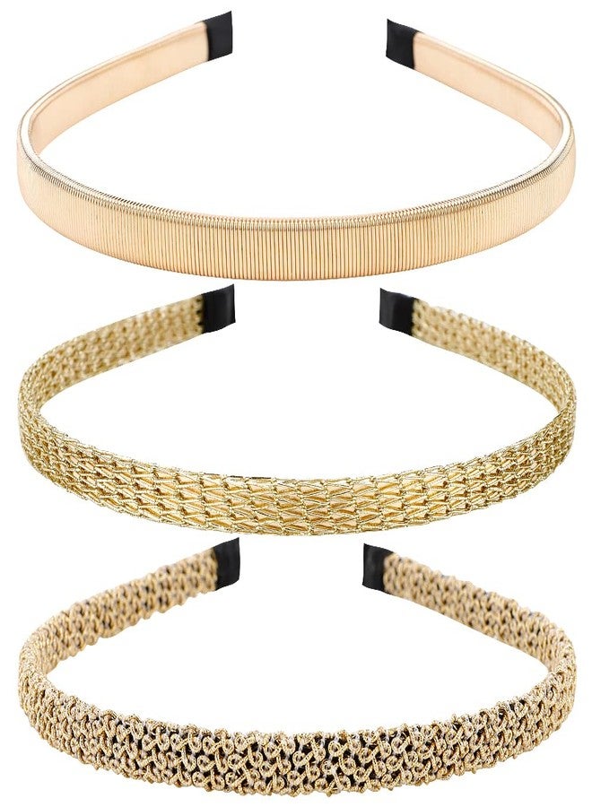ANBALA 3 Pack Fashion Gold Thin Headbands, Metal Hair Bands for Women's Hair Accessories - Image 1