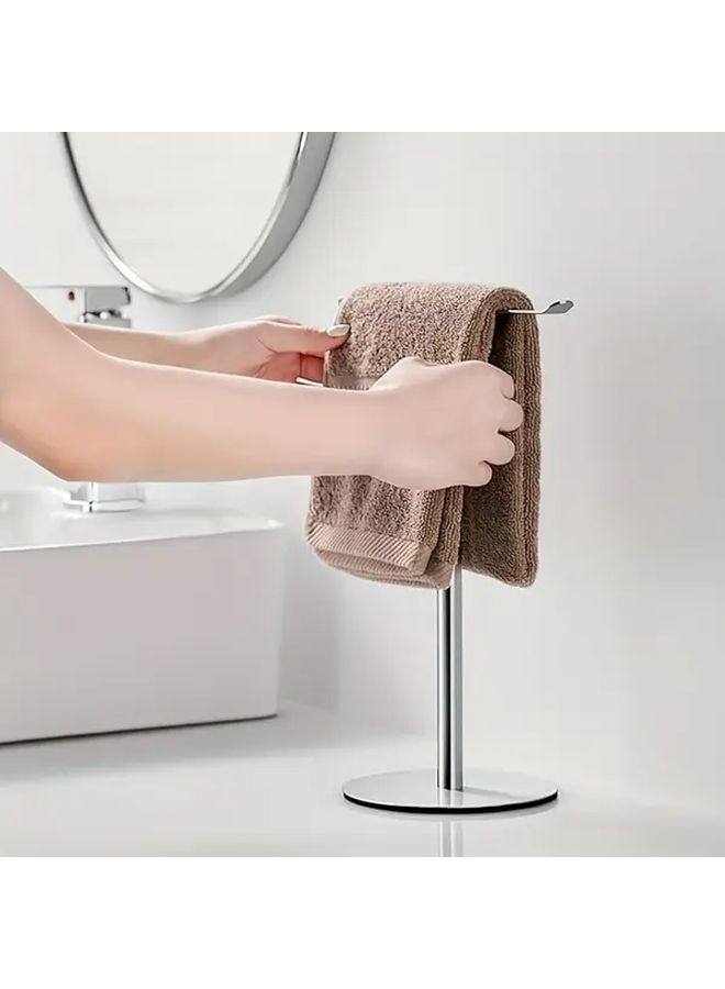 1pc Modern T Shaped Gold Stainless Steel Towel Rack With Freestanding Base And Curved Top Heavy Duty Space Saving Bathroom Kitchen Organizer Sturdy Towel Holder For Small Spaces Holds Towels Robes Shower Curtains - Image 2