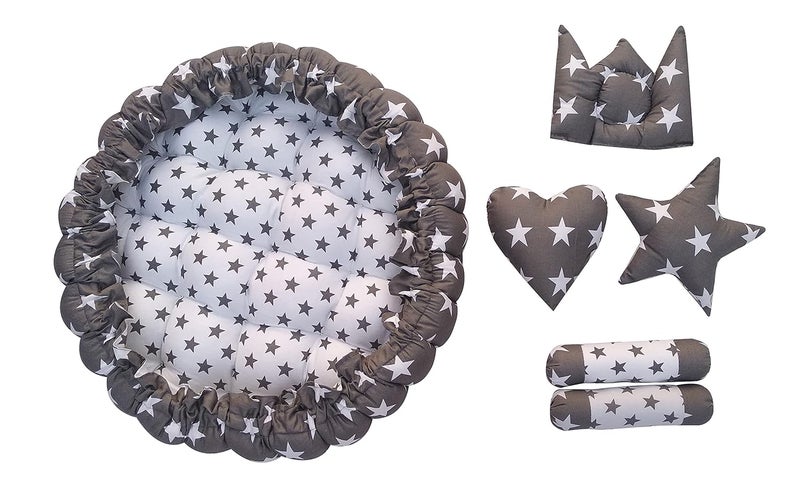 LOREM Grey 5 Pillows Round Shape Cotton Baby Bed for 01 Year BB01CMC - Image 4