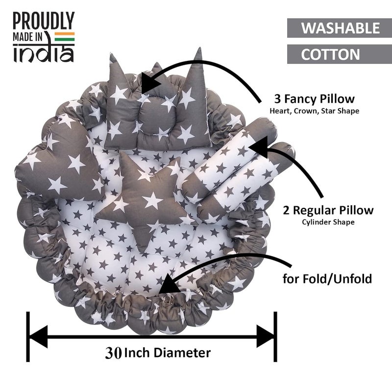 LOREM Grey 5 Pillows Round Shape Cotton Baby Bed for 01 Year BB01CMC - Image 3