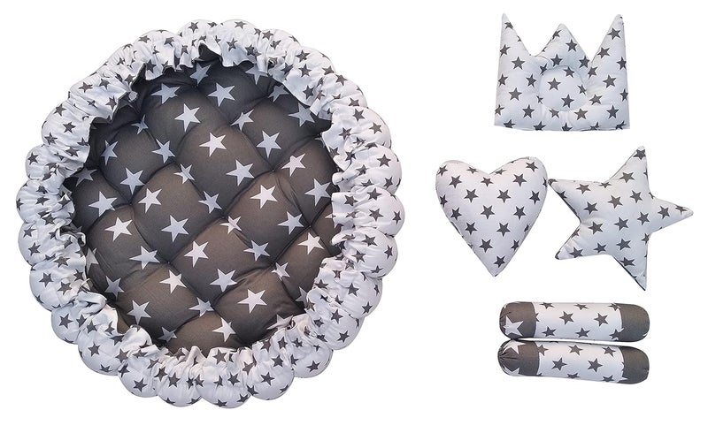 LOREM Grey 5 Pillows Round Shape Cotton Baby Bed for 01 Year BB01CMC - Image 5
