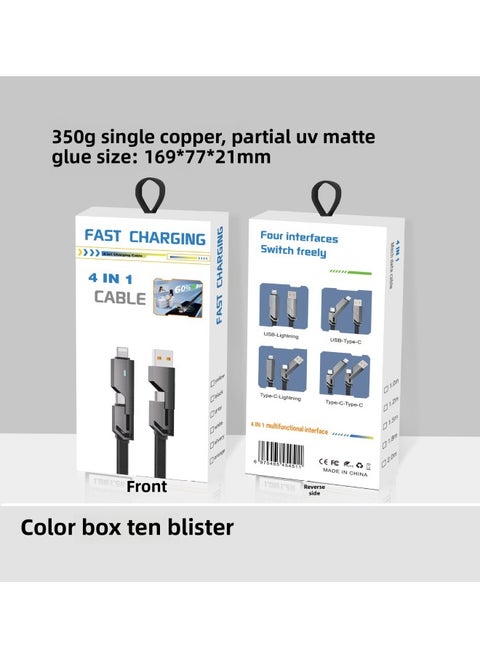 Four-in-One Fast Charge Zinc Alloy 100W Data Cable For Laptop Tablet Android Huawei Apple Phone Charging Line Black Grey-Color:1 M-Model:With Light Two Drag Two 240W Fast Charge Data Line Packaging Box