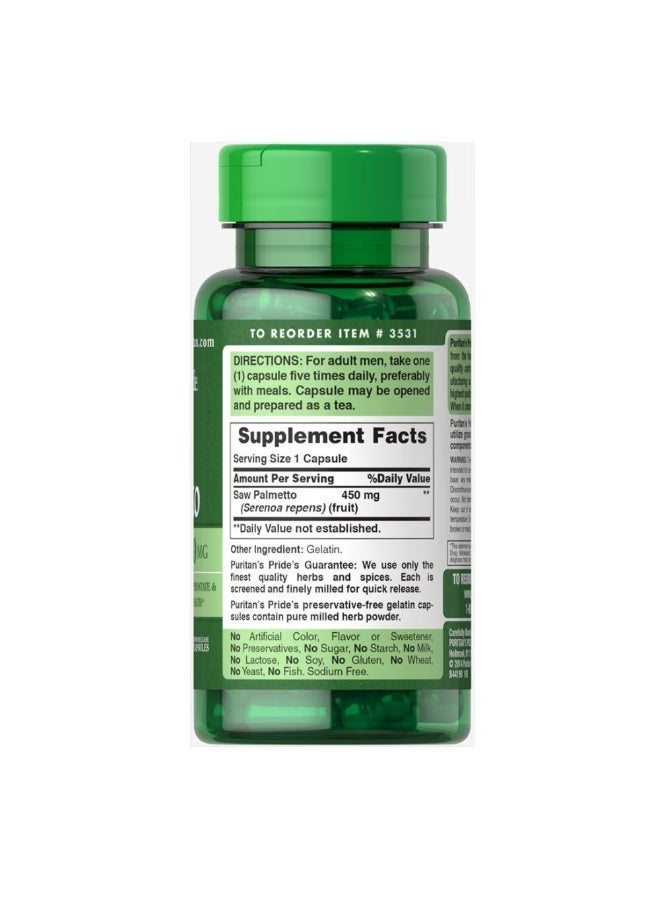 Puritan Saw Palmetto 450mg 100 Capsules - Image 1