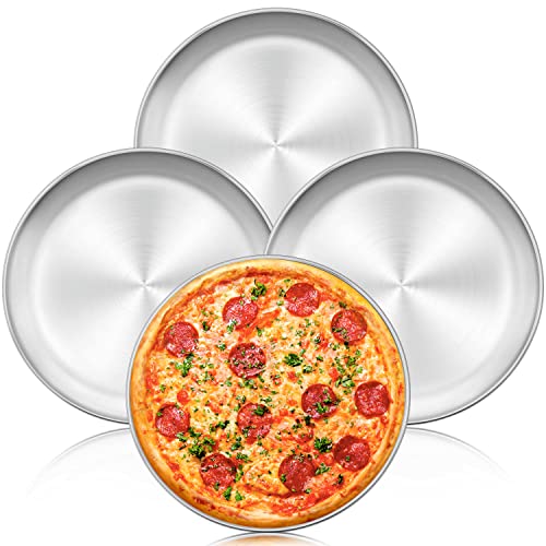 Herogo 13.5 Inch Stainless Steel Round Pizza Pan Plates Set of 4, Large Healthy Pizza Tray Platter for Oven Baking Serving, Dishwasher Safe - Image 1