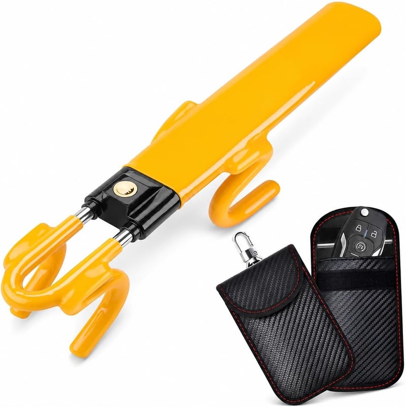 ADVANCEDSIL Steering Wheel Lock with Faraday Signal Blocker Pouch for Car Keys | High-Strength Anti-Cut Reinforced Alloy Steering Wheel Lock & Anti Theft Key Signal Blocker Pouch RFID Blocking Keyless Entry - Image 1