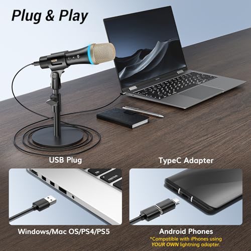 TONOR USB Dynamic Microphone for Podcast Gaming Mic with RGB for Recording, Live Streaming, YouTube, Singing, Studio, Tiktok Microfono with Quick Mute& Stand Compatible with PC/Cellphone TypeC - Image 2