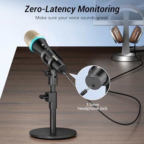 TONOR USB Dynamic Microphone for Podcast Gaming Mic with RGB for Recording, Live Streaming, YouTube, Singing, Studio, Tiktok Microfono with Quick Mute& Stand Compatible with PC/Cellphone TypeC - Image 5
