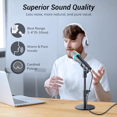 TONOR USB Dynamic Microphone for Podcast Gaming Mic with RGB for Recording, Live Streaming, YouTube, Singing, Studio, Tiktok Microfono with Quick Mute& Stand Compatible with PC/Cellphone TypeC - Image 3
