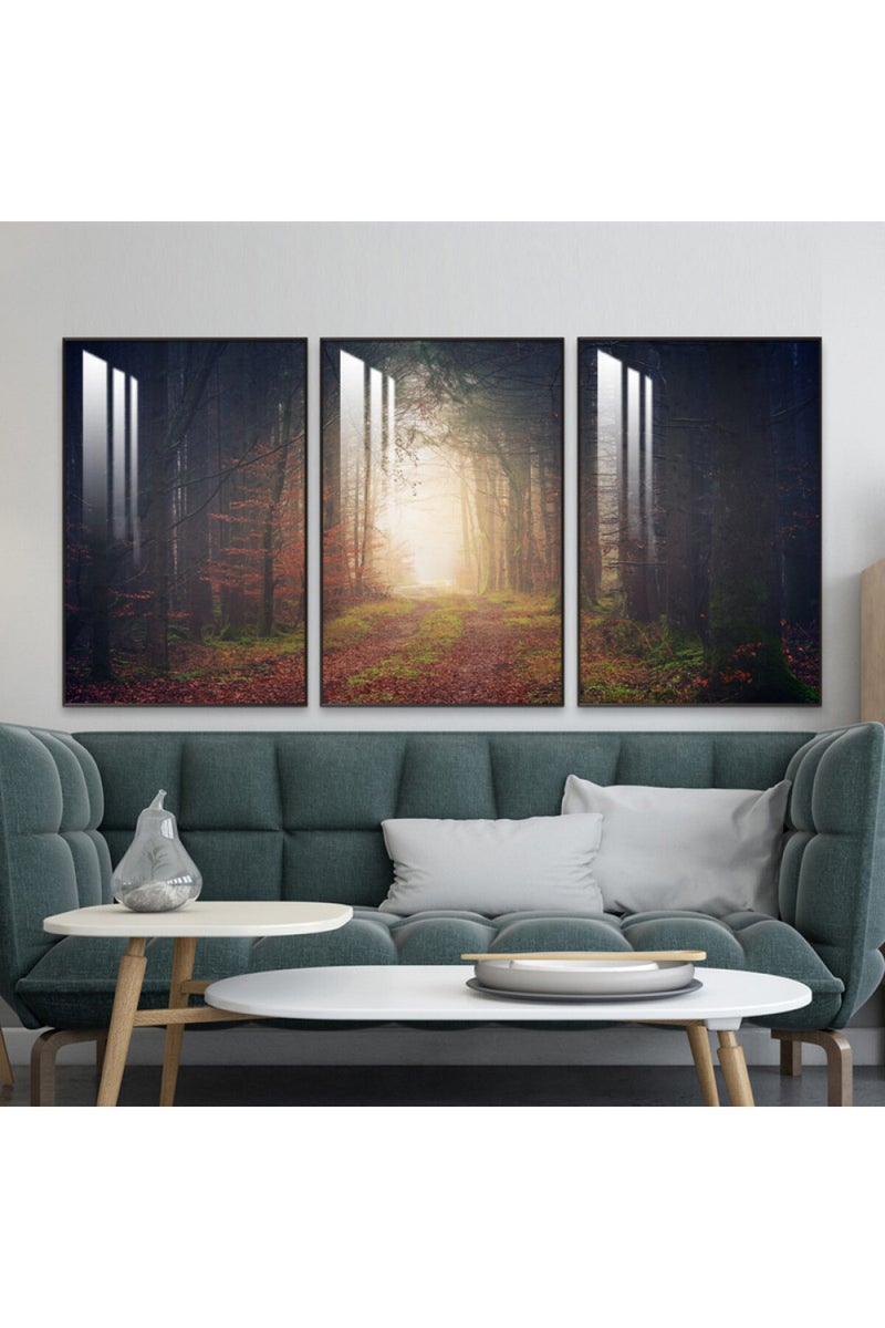 Marktna Three wooden wall painting with a frame and a clear acrylic layer - Image 1