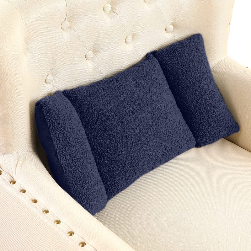 Queekay Fleece Lumbar Support Pillow 3 Section Back Pillow Office Chair for Back Support Comfortable Lumbar Cushion for Car Seat Pain Relief Sofa RestDeep Blue