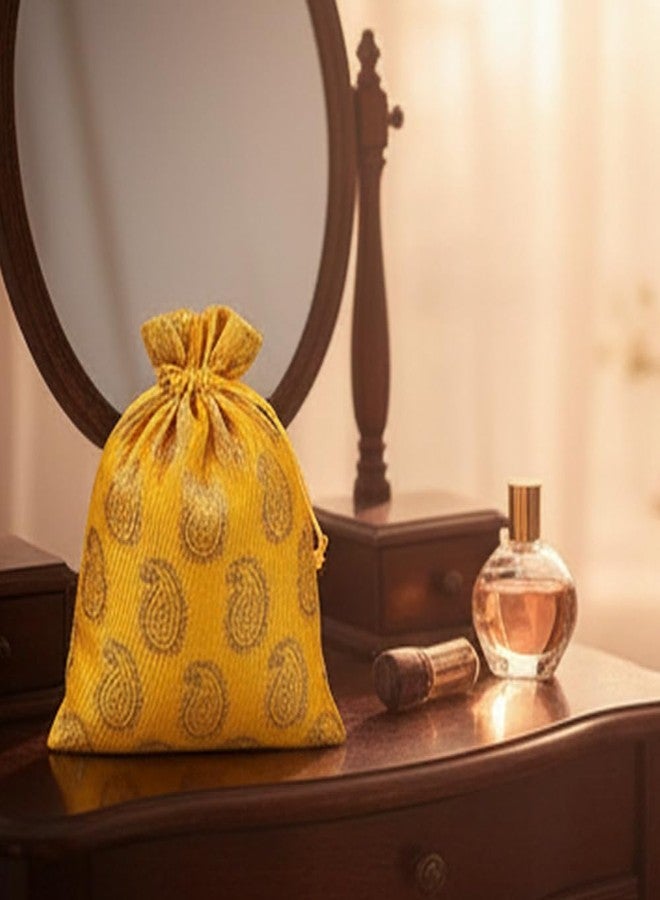 Touchstone Fabric New Gorgeous Indian Traditional Paisley Brocade Drawstring Large Bags Pouches Potli For Wedding Gift Jewelry Packaging Bridal Party Favors Set Of 6 For Women,Assorted - Image 4