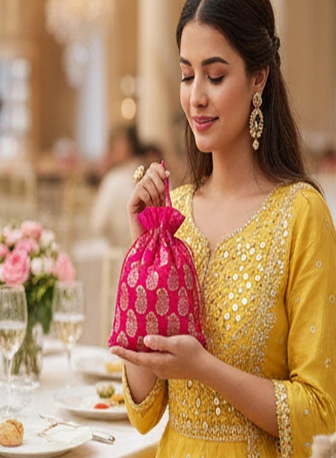 Touchstone Fabric New Gorgeous Indian Traditional Paisley Brocade Drawstring Large Bags Pouches Potli For Wedding Gift Jewelry Packaging Bridal Party Favors Set Of 6 For Women,Assorted - Image 5