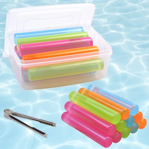 12 Pack Reusable Ice Cube with Lid and Bin Plastic Ice Cubes for Drinks BPA Free Washable Freezable Ice Sticks for Water Bottles Whiskey Vodka Coffee Beer Wine