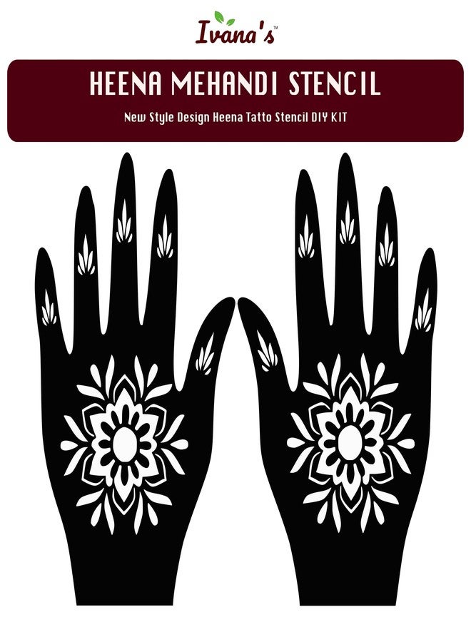 إيفاناز استنسل حناء إيفانا، ملصقات مهندي لليدين بالكامل، أحدث إصدار لليدين (اليسرى واليمنى)، مجموعة من قطعة واحدة، IVH-08 - Image 2