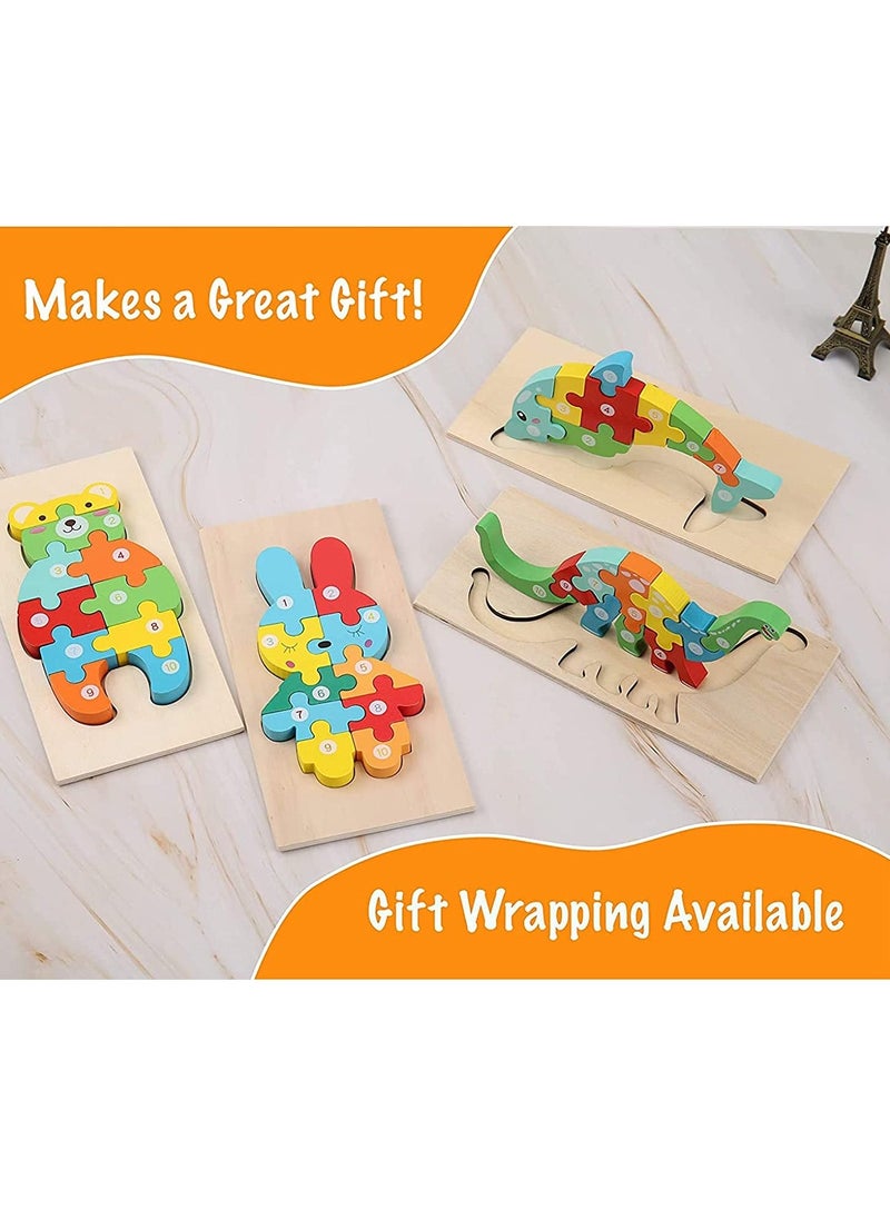 ألغاز خشبية ثلاثية الأبعاد للأطفال من عمر 2-4 سنوات، ألعاب للأطفال بعمر سنتين، ألعاب ألغاز خشبية، ألغاز خشبية، مع ألغاز الأرقام، لعبة تعليمية للأطفال الأولاد والبنات، 4 قطع - Image 1