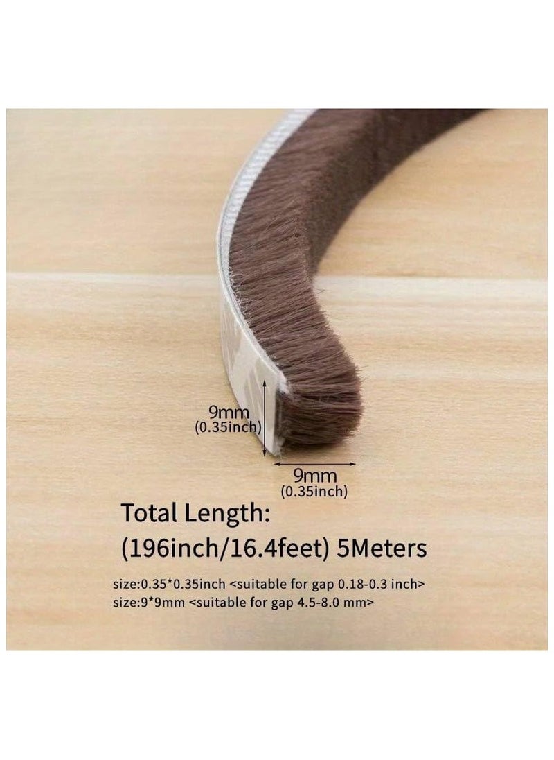 Zimtal Brush Weather Seal Strip for Sliding Windows/Doors Frame Side, Pile Self Adhesive Weatherstrip Seal Tape for Door Draft Stopper, SoundProof Winter Insulation, Size (9mm*9mm, Brown)  - Image 3