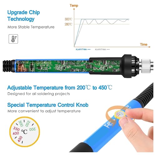Wynhard Soldering Iron Kit Set 60W 220V Automatic Soldering Iron Kit Adjustable Temperature Control with 5 Bits Desoldering Pump Tweezers Tin Wire Tube Stand 6 Aid Tools in Carry Bag Soldering Machine - Image 5