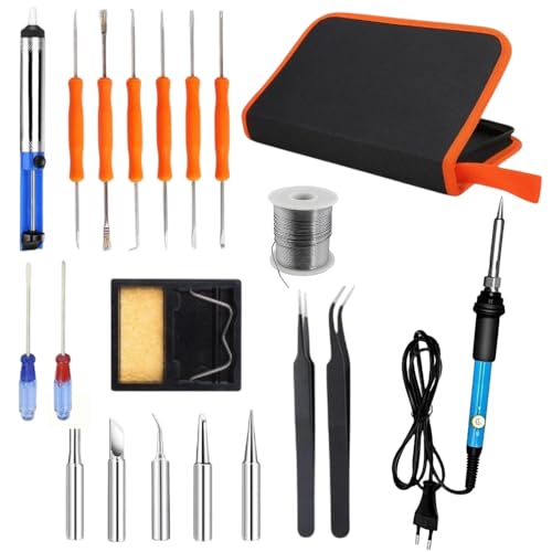 Wynhard Soldering Iron Kit Set 60W 220V Automatic Soldering Iron Kit Adjustable Temperature Control with 5 Bits Desoldering Pump Tweezers Tin Wire Tube Stand 6 Aid Tools in Carry Bag Soldering Machine - Image 1