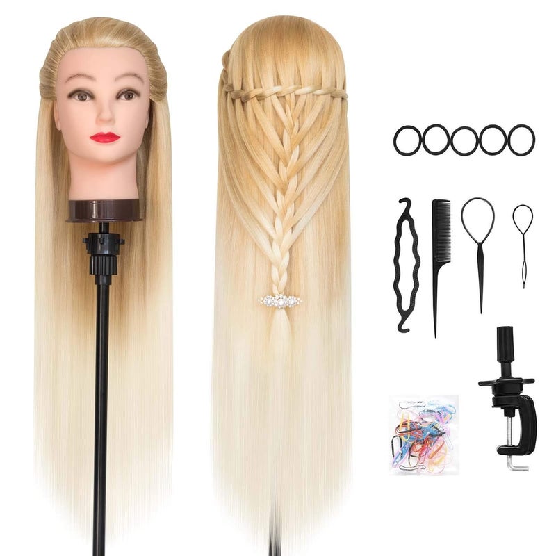 Dansee 28 Mannequin Head Synthetic Hair Hairdresser Training Manikin Cosmetology Doll Head Blonde with DIY Braiding Set Free Table Clamp27613
