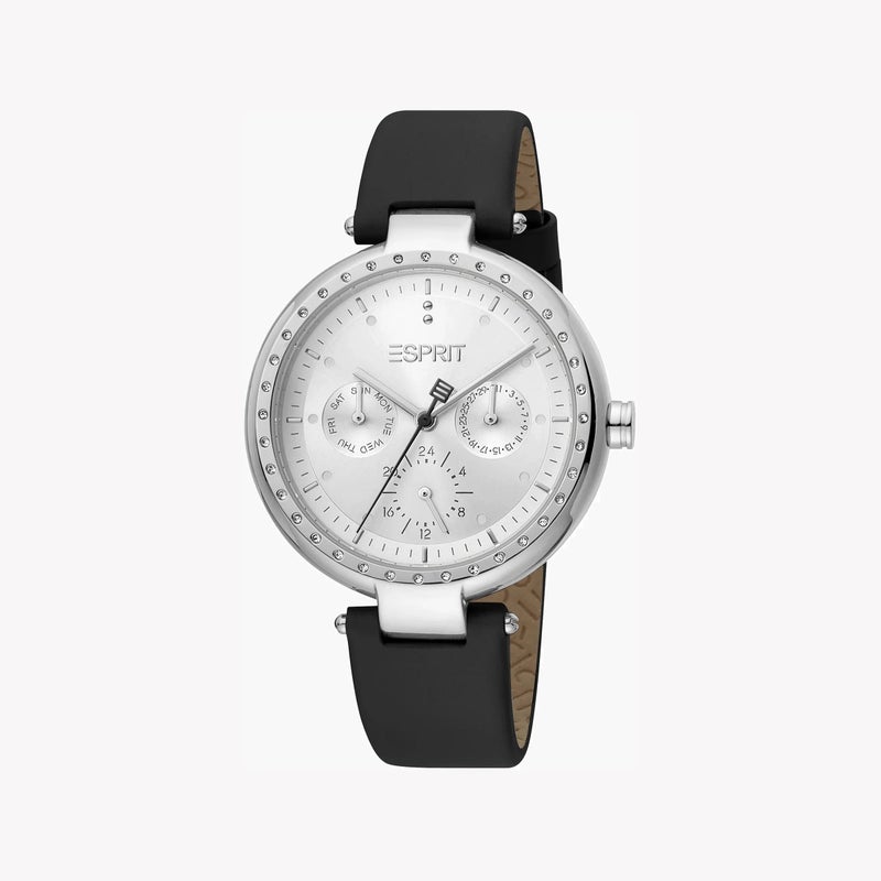 ESPRIT Women's Black Leather Watch, Silver Dial|ES1L266L0015 - Image 1