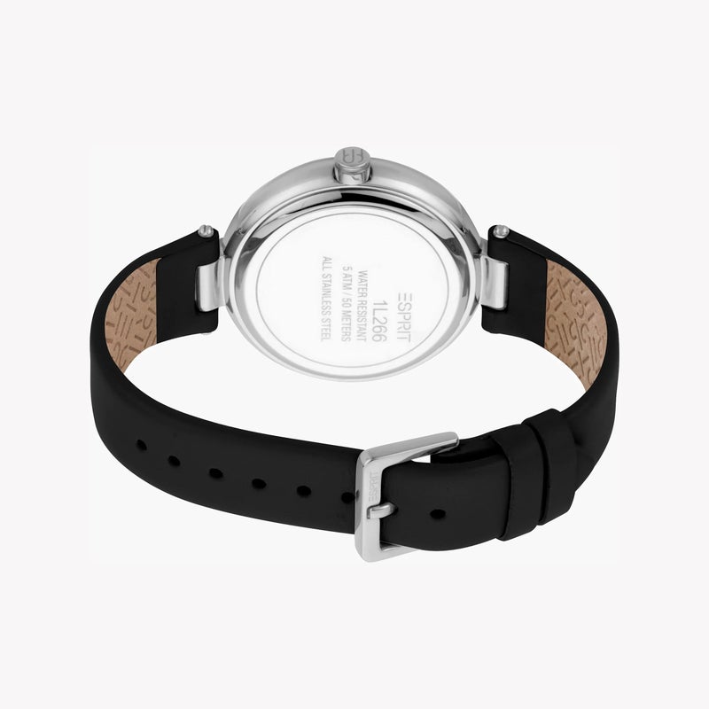ESPRIT Women's Black Leather Watch, Silver Dial|ES1L266L0015 - Image 3