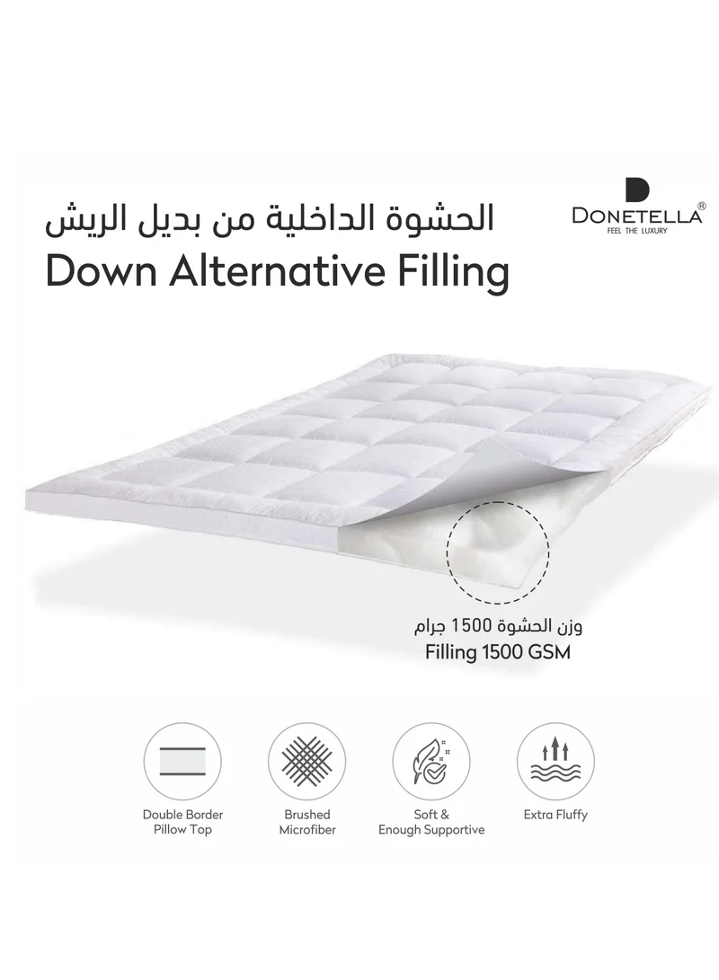 Donetella Hotel Mattress Topper King Size 180X200+14 CM And 1500 GSM With Supersoft Brushed Micrfiber Fabric (Fitted Style),White