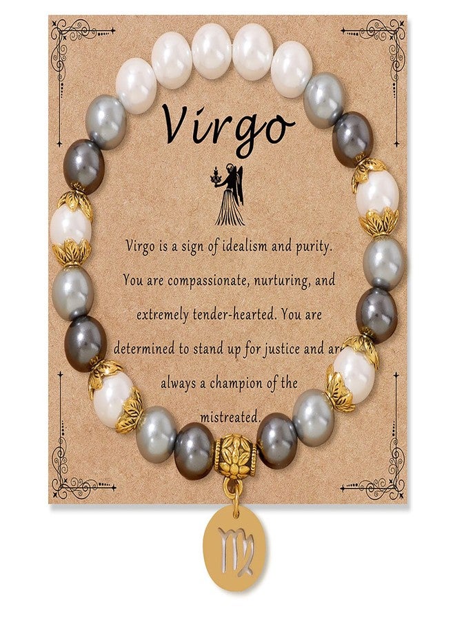 GLMOCM Zodiac Signs Spirit Bracelet Zodiac Bracelet for Women Men Adjustable 12 Constellation Bracelet White and Grey Pearl Beaded Stretch Bracelet Constellation Charm Bracelet Birthday Jewelry Gifts (Virgo) - Image 1
