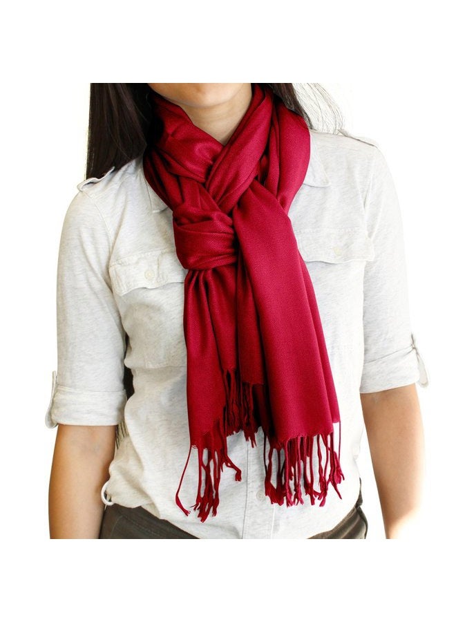 GEARONIC Soft Pashmina Scarf for Women Shawl Wrap Scarves Lady Women's Scarfs in Solid Colors - Wine Red - Image 5