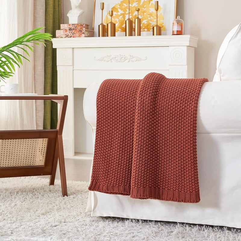 Longhui bedding لحاف منسوج بخيوط سميكة بلون بني رمادي، خفيف الوزن، من مادة القطن العضوي بنسبة 100%، مناسب للأريكة أو سرير الأطفال أو غرفة الرضع، يتناسب مع الطراز الريفي الأنيق والعصري، مقاس 51” × 63”， مع كيس للغسيل مرفق. - Image 2