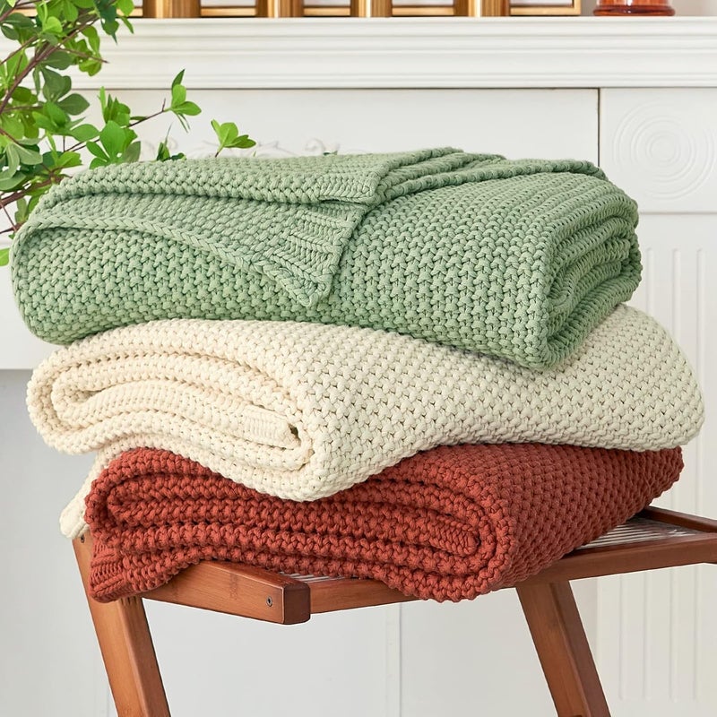 Longhui bedding لحاف منسوج بخيوط سميكة بلون بني رمادي، خفيف الوزن، من مادة القطن العضوي بنسبة 100%، مناسب للأريكة أو سرير الأطفال أو غرفة الرضع، يتناسب مع الطراز الريفي الأنيق والعصري، مقاس 51” × 63”， مع كيس للغسيل مرفق. - Image 1