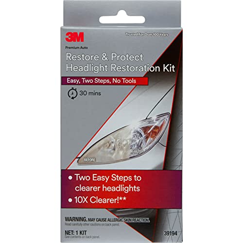 3M Auto Restore and Protect Headlight Restoration Kit, Use On Plastic Lenses, Headlights, Taillight, Fog Lights and More, Includes Sanding Discs, Headlight Clear Coat Wipes, Foam Pad and Glove (39194) - Image 1