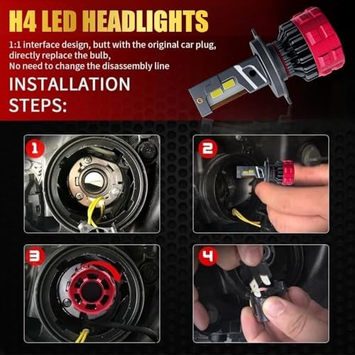 Audio Wheels H4-110W Car Led Headlight Bulbs, 16,000 Lumens Super Bright LED Headlight Conversion Kit for Cars 6000K Cool White Quick Installation Halogen Replacement, Pack of 2 - Image 4