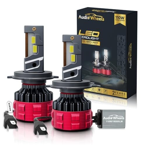 Audio Wheels H4-110W Car Led Headlight Bulbs, 16,000 Lumens Super Bright LED Headlight Conversion Kit for Cars 6000K Cool White Quick Installation Halogen Replacement, Pack of 2 - Image 1